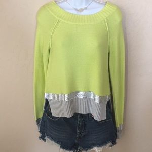 Express Lime Green Sweater w Metallic Silver Trim